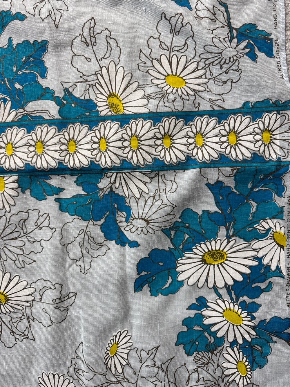 VINTAGE ALFRED SHAHEEN FABRIC PANEL MATERIAL FLORAL HAND PRINTED HAWAII FLAWS